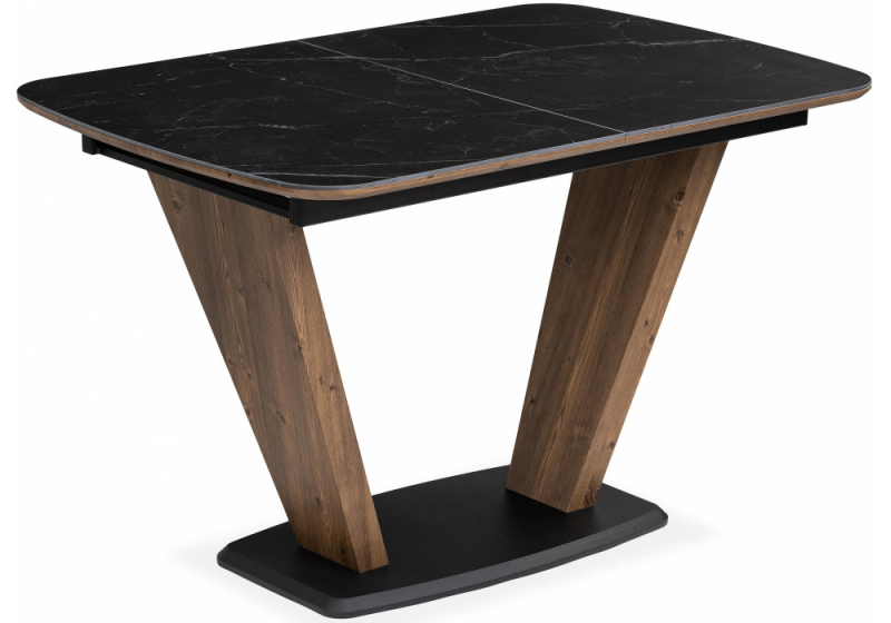 Керамический стол Петир 120(160)х80х75 черный мрамор / орех / черный (80x75). 