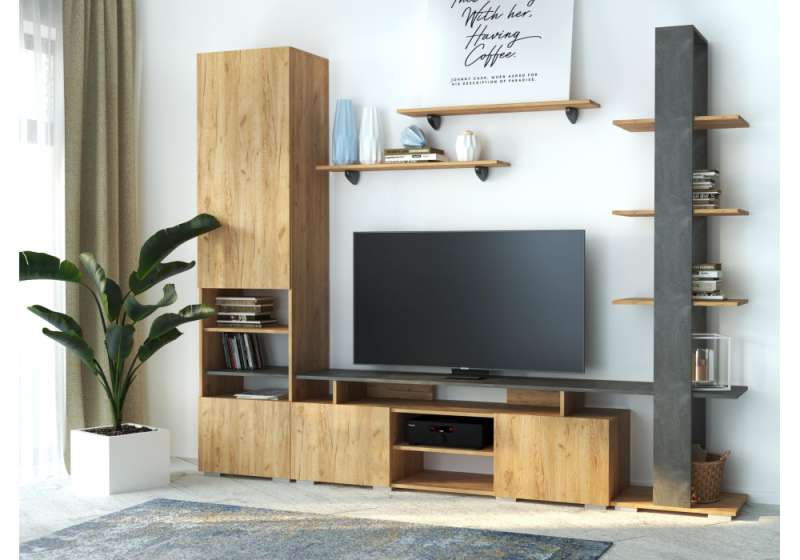 Готовые гостиные Frenchie дуб золотой / камень темный (248,3x39,6x200). 